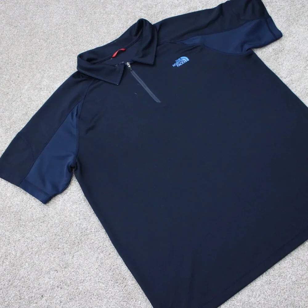 The‎ North Face Polo Shirt Mens Large Blue 1/2 Zip FlashDry Poly S/S Pullover